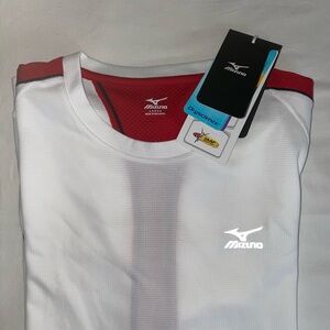 Mizuno Rider Tee Dryscience Shirt Mens L White Red Strop Short Sleeves